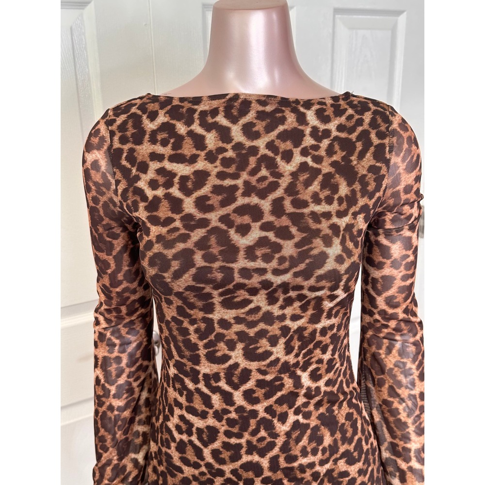 Leopard Print Mesh Mini Dress – Open Back | Size S | B-1847 - Picture 11 of 16